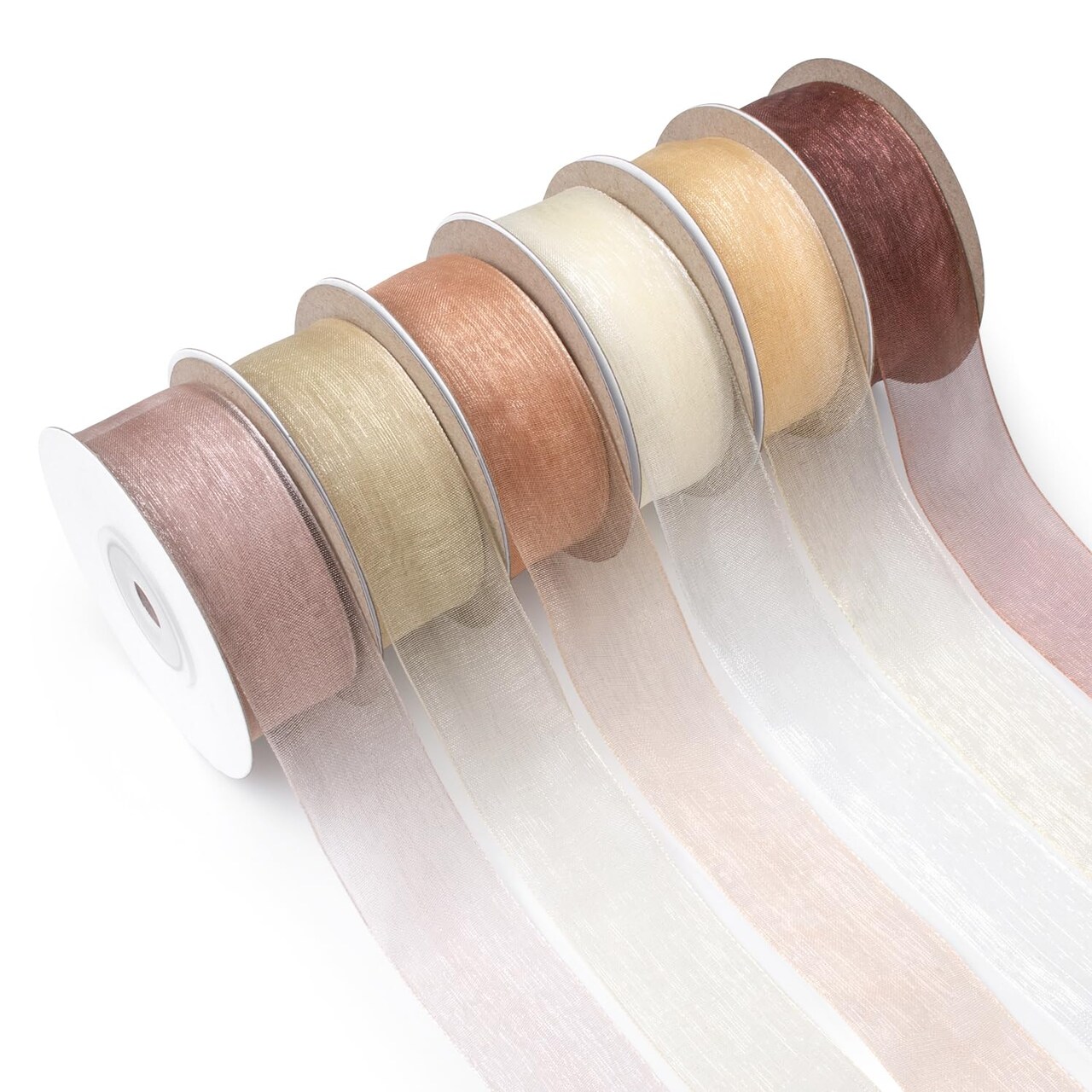 Sheer Ribbon Organza Ribbon 1 Inch x 150Yd 6 Rolls Brown Sheer Chiffon Ribbon Sheer Organza Ribbon Clear Fabric Ribbon for Gift Wrapping Wedding Bouquet Christmas Tree Decor Bows DIY Crafts